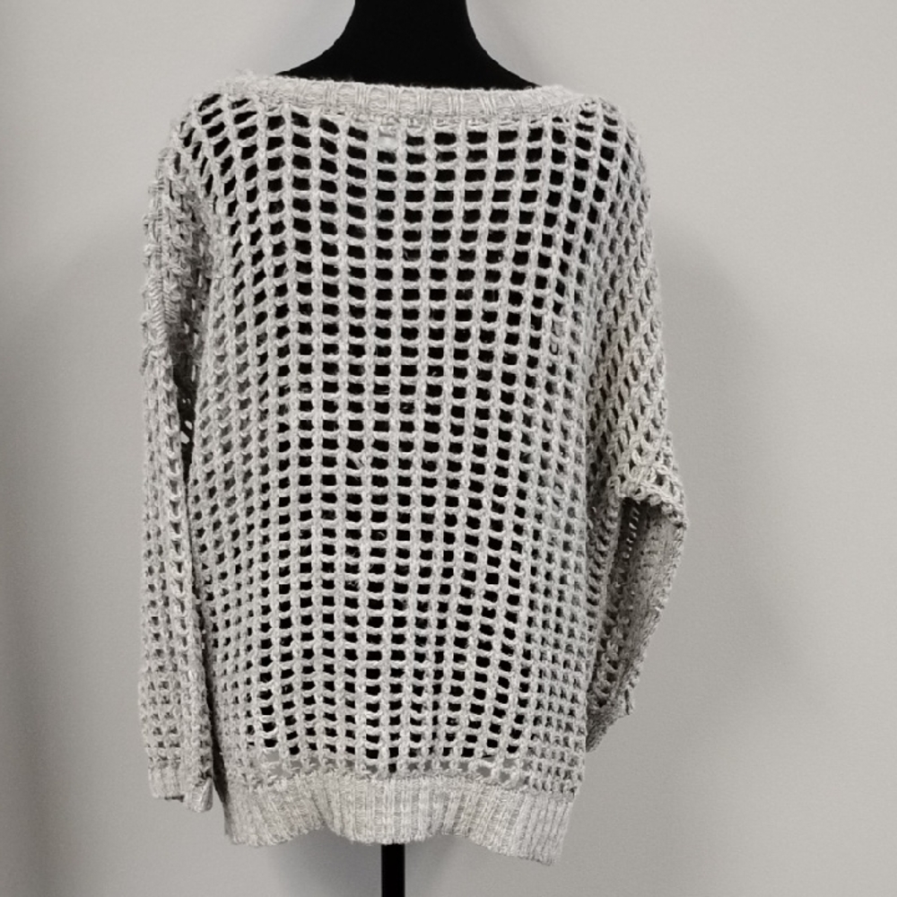 She + Sky Light Gray Open-Knit Sweater - Picture 4 of 5